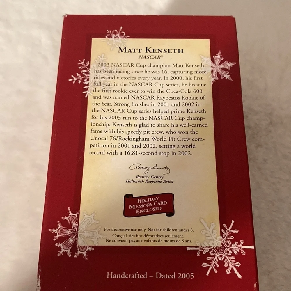 Hallmark 2005 NASCAR Matt Kenneth Christmas Ornament